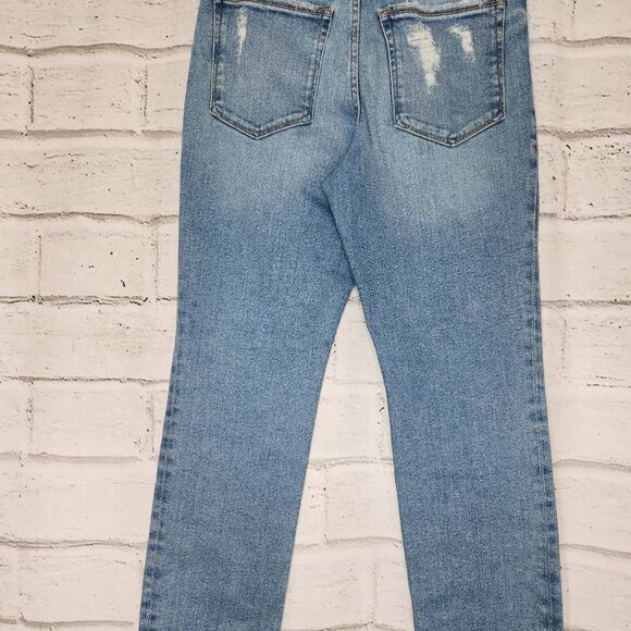 Good American Light Wash Distressed Pockets Denim Cropped Jeans Blue Size 6/28 - Picture 7 of 11